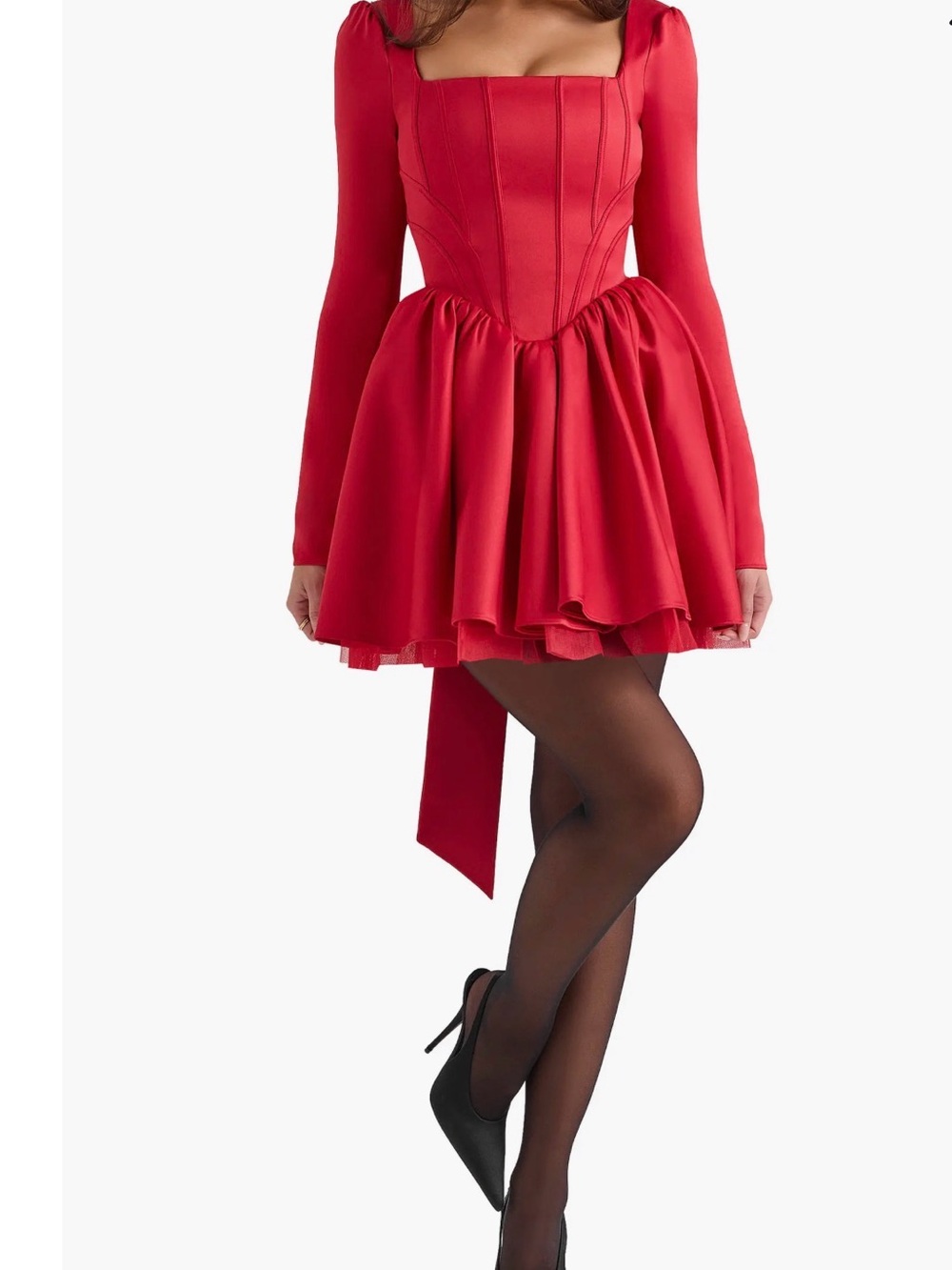 House of CB Red Long-Sleeve Corset Mini Dress